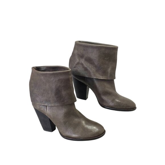 Vince Camuto Leather FoldOver Ankle Boot Women Sz 9 Taupe Brn 4" Block Heel Shoe - Picture 1 of 10